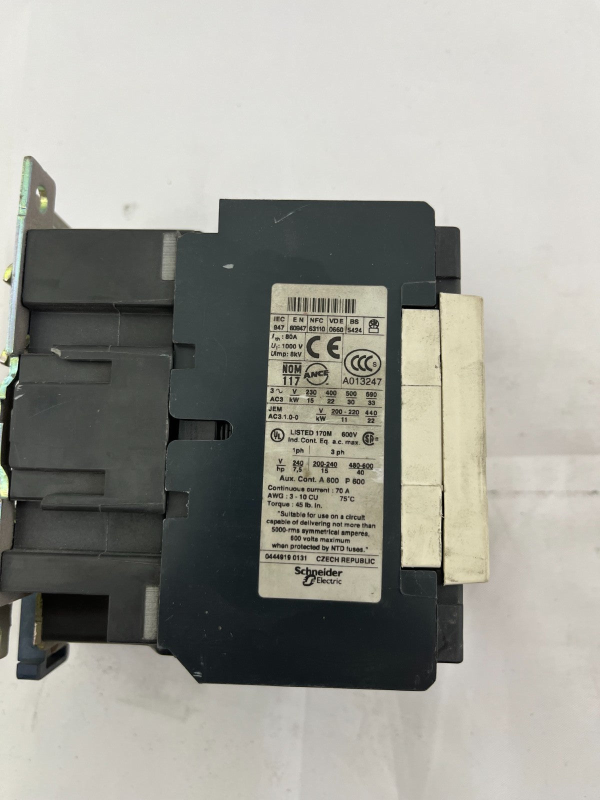 Telemecanique LC1 D50 (LC1 D5011) AC Contactor, 80A 3P, Schneider Electric, Used