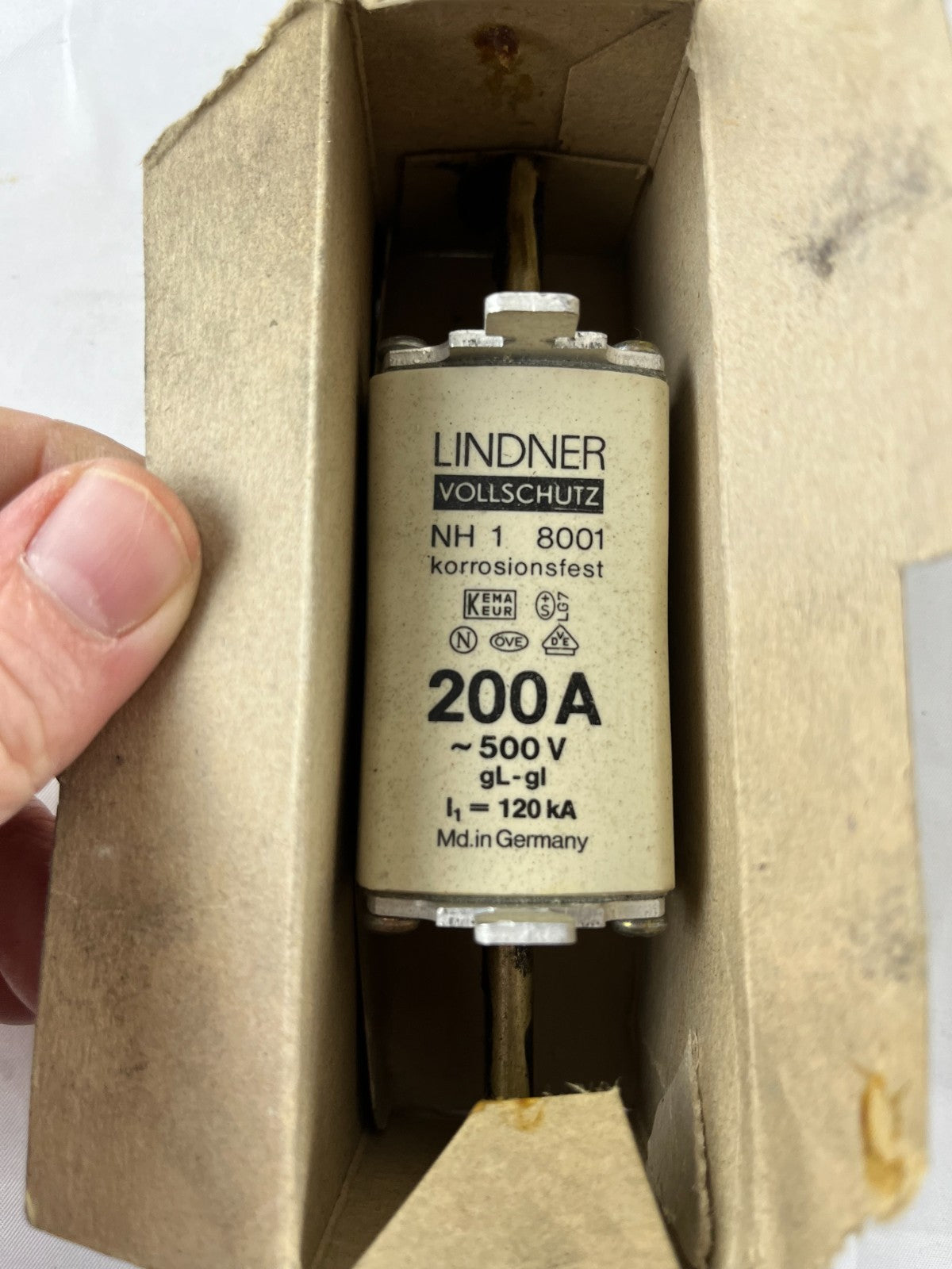 Lindner Vollschutz NH1 8001.2007 Fuse 200A 500V gL/gG 120kA Corrosion Resistant