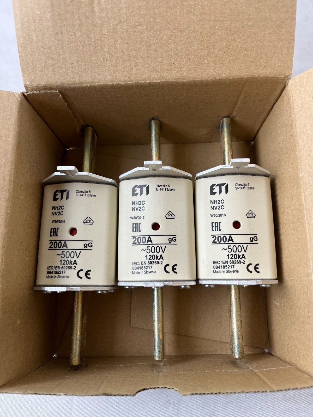 ETI NH2C NV2C 200A 500V NH Fuse gG 120kA IEC 60269 Lot of 3 NEW Units