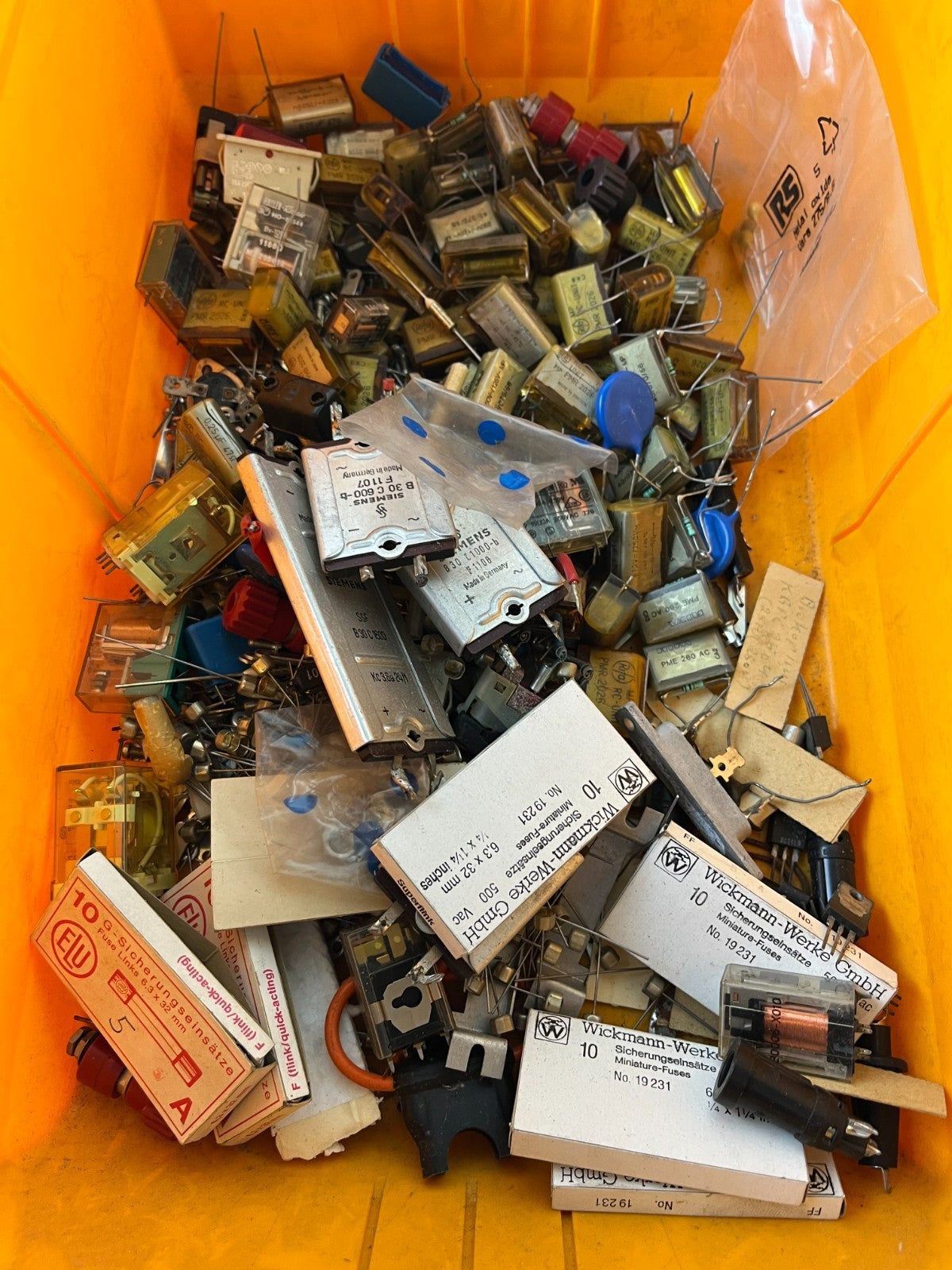 Vintage Electronics Grab Box – RC Snubber Units, Relays, Fuses, Mixed Components