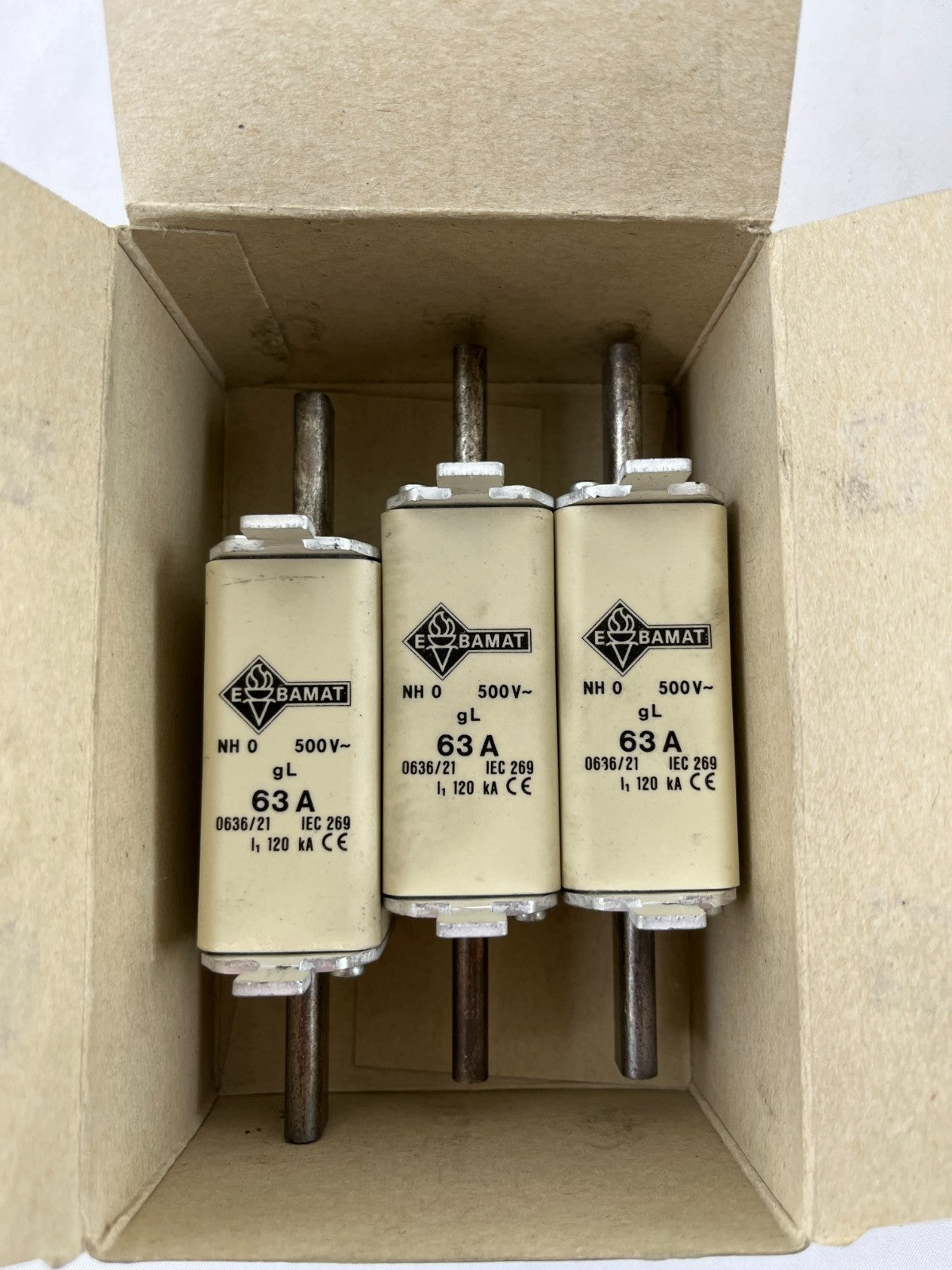 3x Bals E‑BAMAT NH0 Fuse Inserts 63A 500V gL IEC 269 VDE 0636/21 NOS NEW