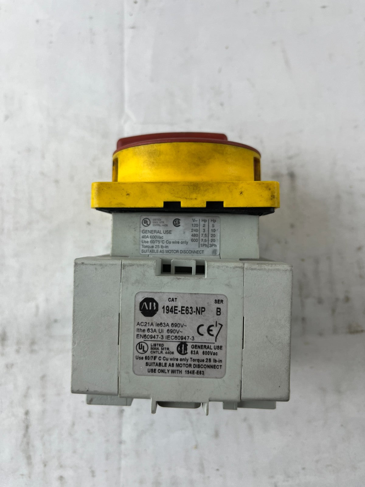Allen Bradley 194E-E40-1753 Rotary Isolator Switch 40A 690V Motor Disconnect