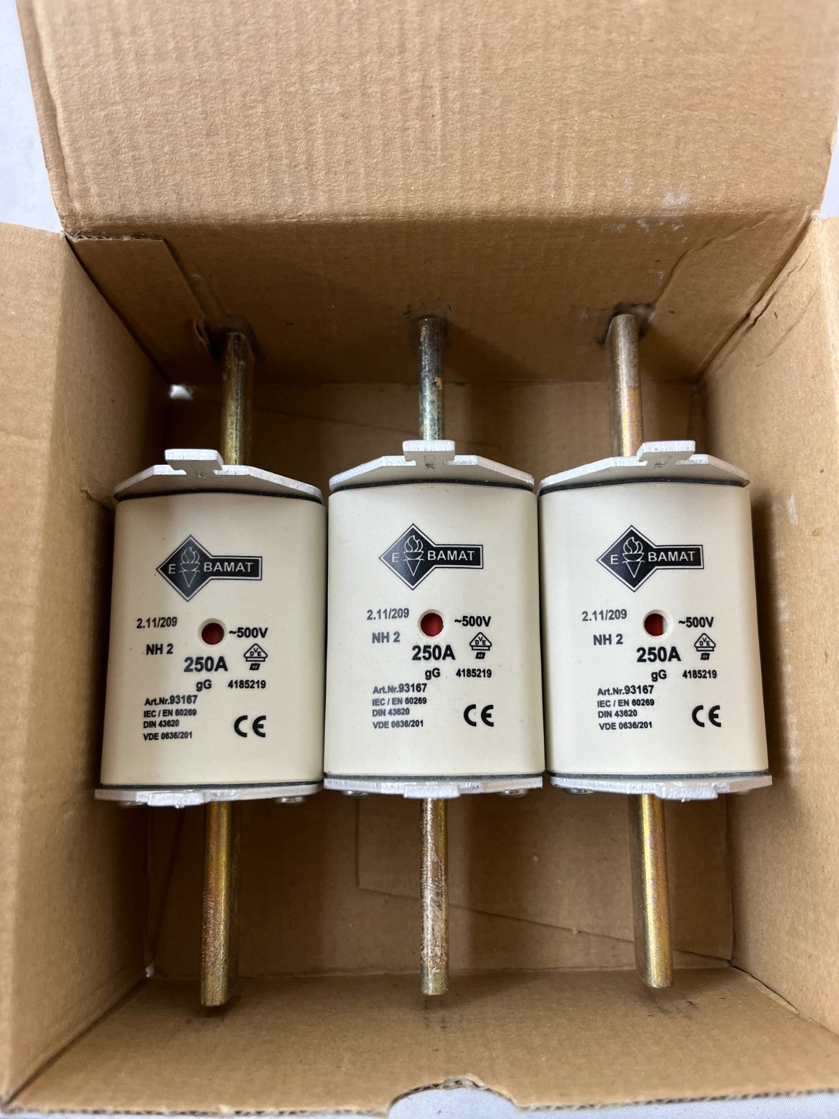 NH2 250A 500V gG Fuse Link Lot of 3x Bamat NH Fuse DIN 43620 NEW Units