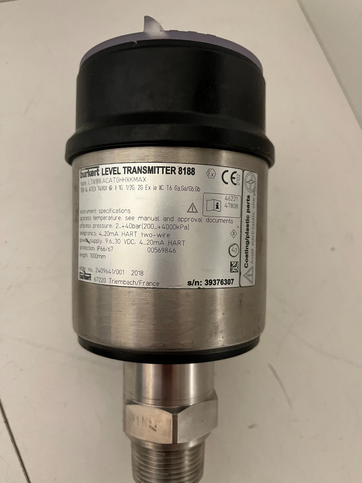 Bürkert 8188 Level Transmitter Guided Radar 4-20mA HART ATEX 1000mm New