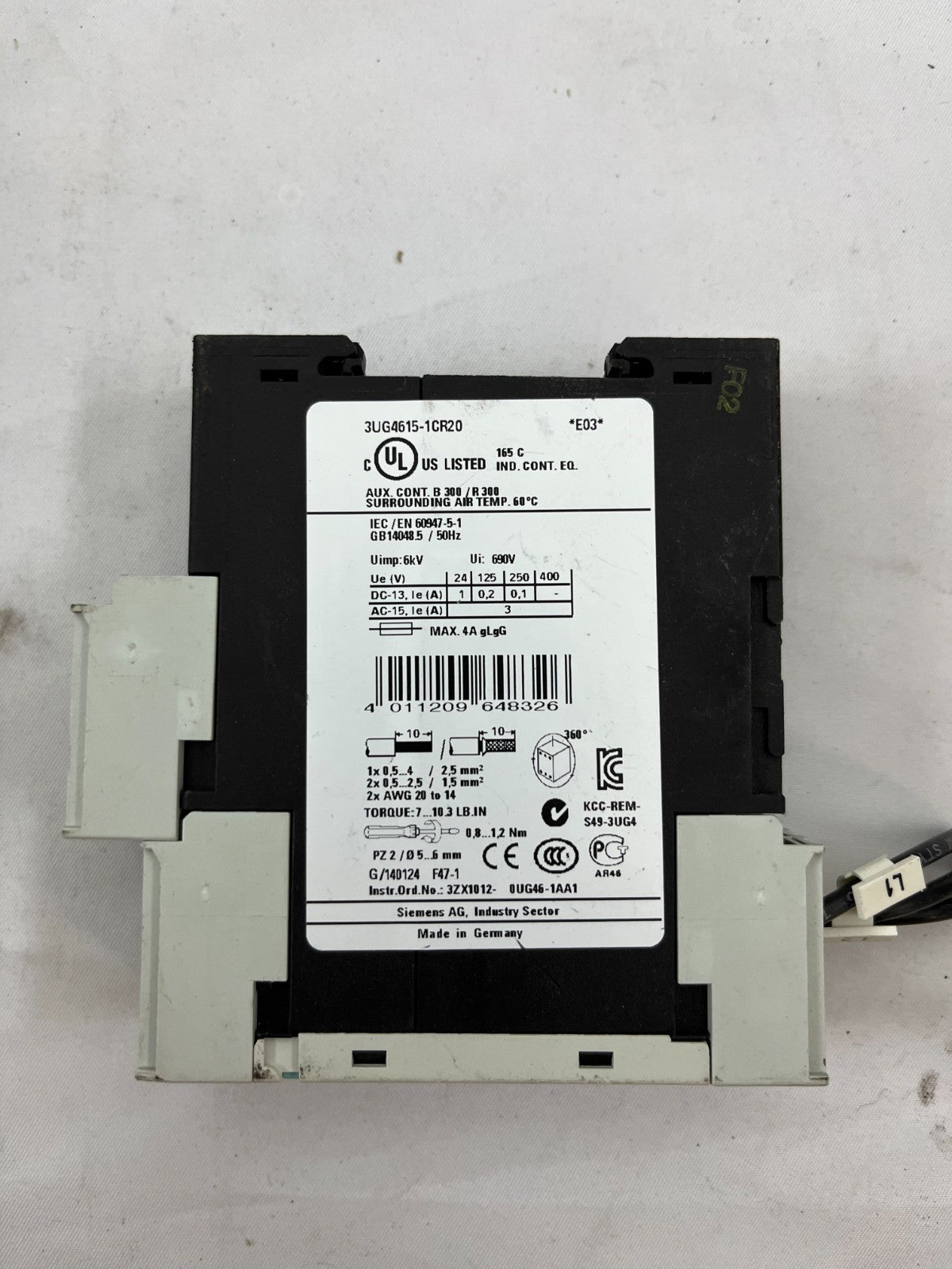Siemens SIRIUS 3UG4615-1CR20 Phase Monitoring Relay 3-Phase 160-690V Digital