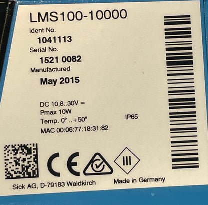 SICK LMS100-10000 1041113 product identification label 2D LiDAR sensor