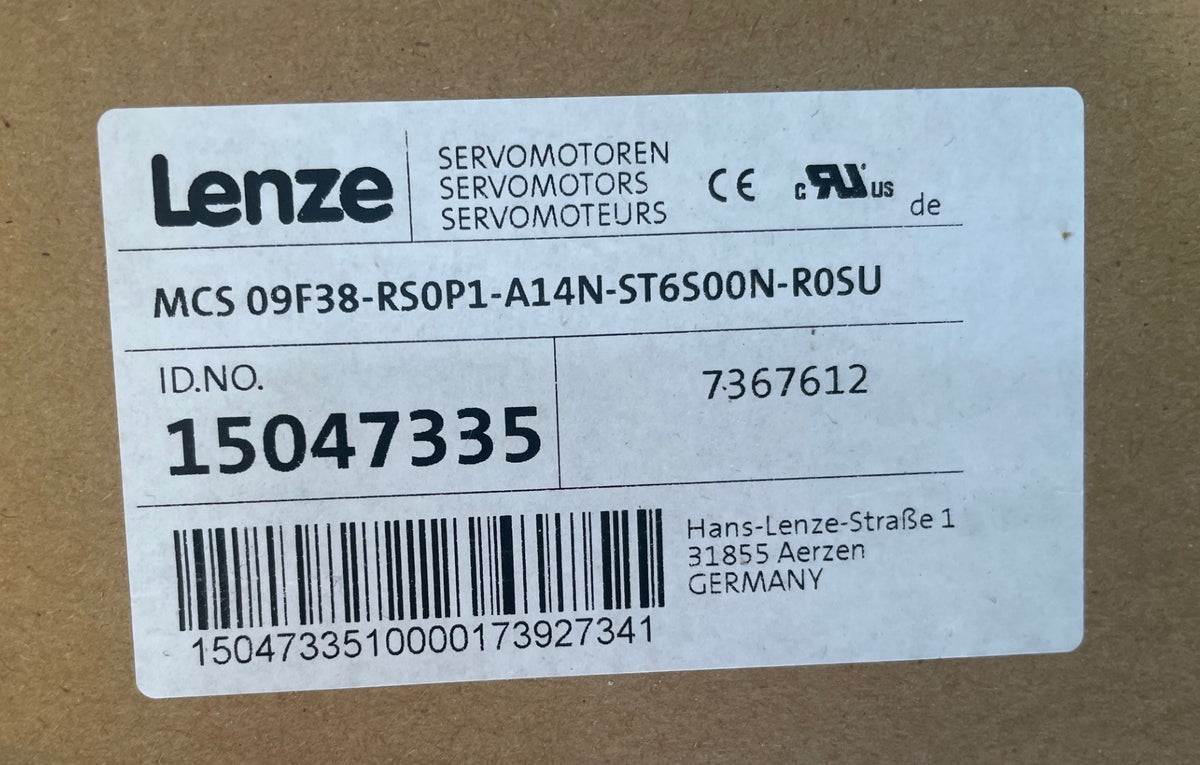 Lenze MCS09F38-RS0P1-A14N-ST6S00N Servo Motor 1.2 kW 3750 RPM – New
