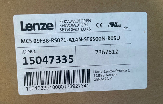 Lenze MCS09F38-RS0P1-A14N-ST6S00N Servo Motor 1.2 kW 3750 RPM – New