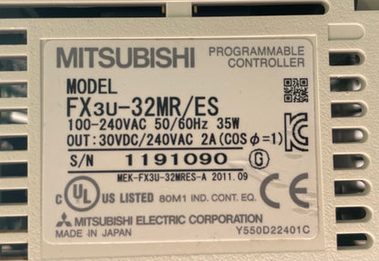 Mitsubishi MELSEC FX3U-32MR/ES Programmable Logic Controller PLC – Used / Tested