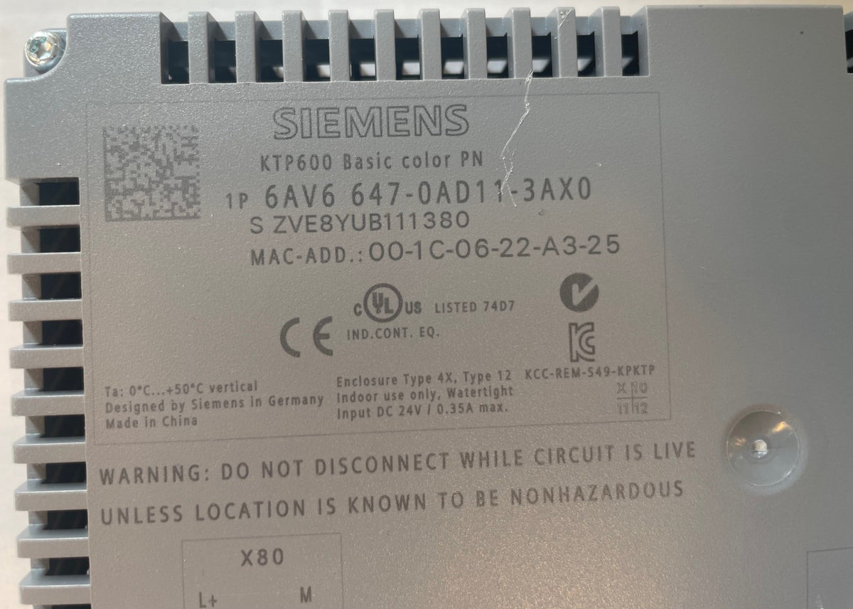 Siemens SIMATIC KTP600 Basic Color PN 5.7 inch touchscreen