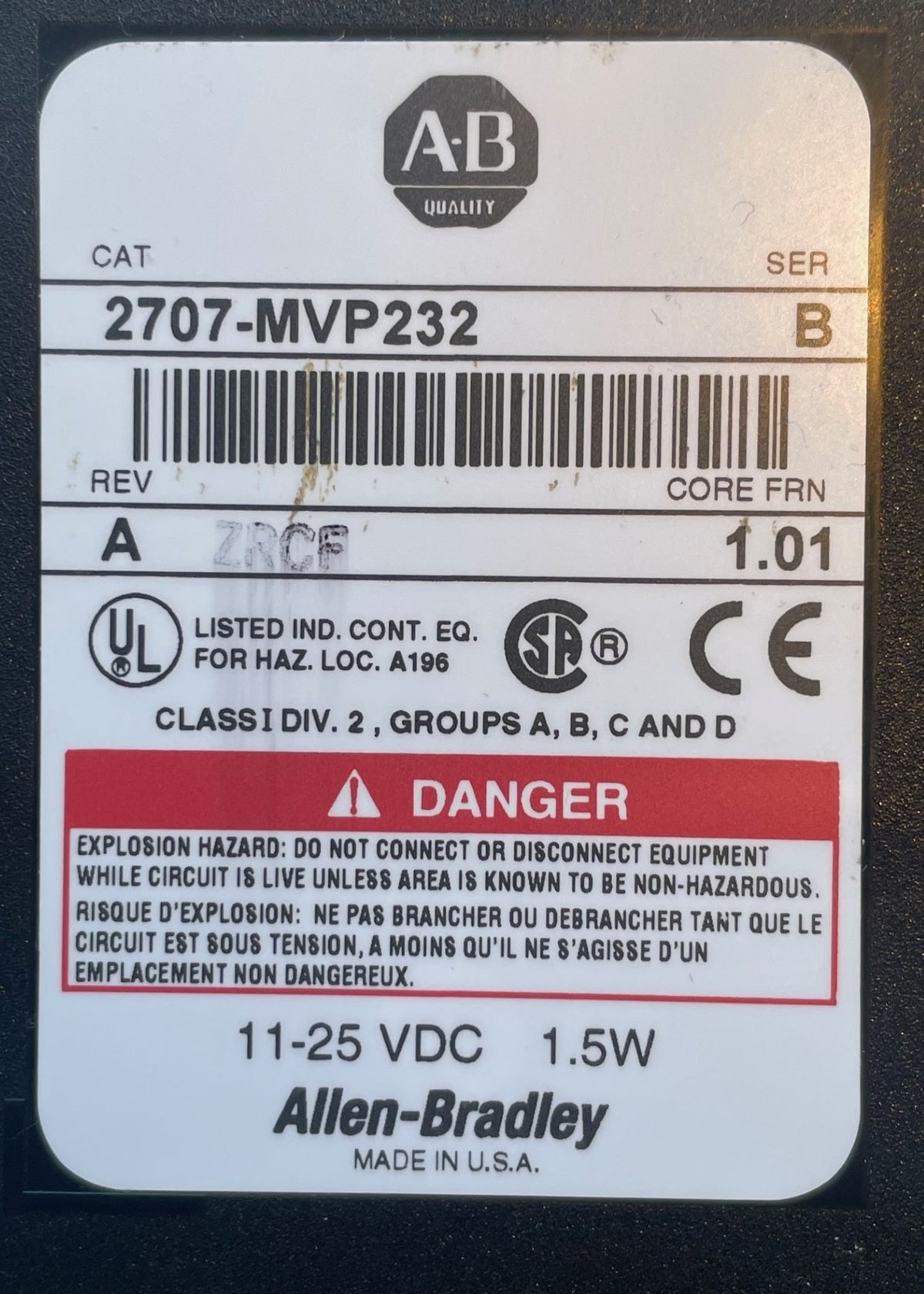 Allen-Bradley MicroView 2707-MVP232 Operator Panel – Series B