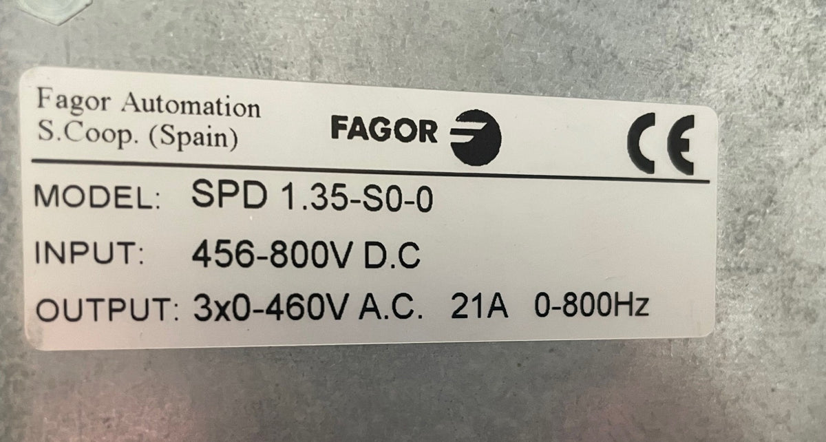 Fagor Automation SPD 1.35-S0-0 Digital Spindle Drive Module 21A 0-800Hz – New Unused