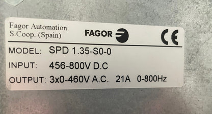 Fagor Automation SPD 1.35-S0-0 Digital Spindle Drive Module 21A 0-800Hz – New Unused