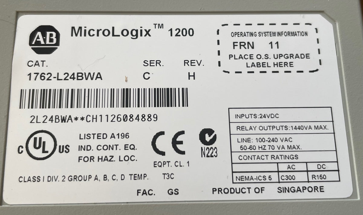 Allen-Bradley 1762-L24BWA MicroLogix 1200 PLC Series C – New / Unused