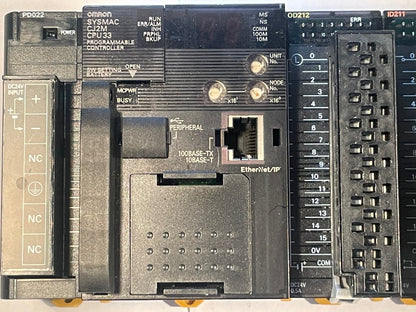 Omron SYSMAC CJ2M-CPU33 PLC System with CJ1W-ETN21 + I/O Modules – Used