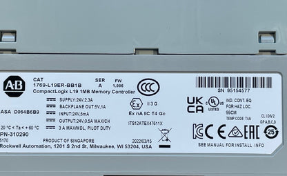 Allen-Bradley 1769-L19ER-BB1B CompactLogix L19 1MB PLC Controller – Used