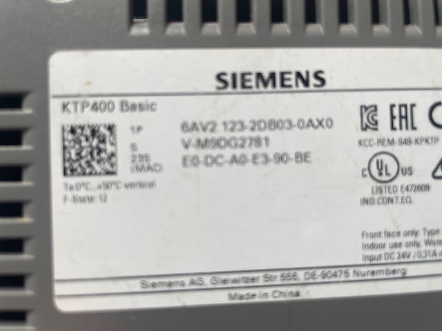 Siemens SIMATIC HMI KTP400 Basic 4.3 inch touchscreen operator panel