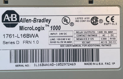 Allen-Bradley MicroLogix 1000 1761-L16BWA PLC – Series D