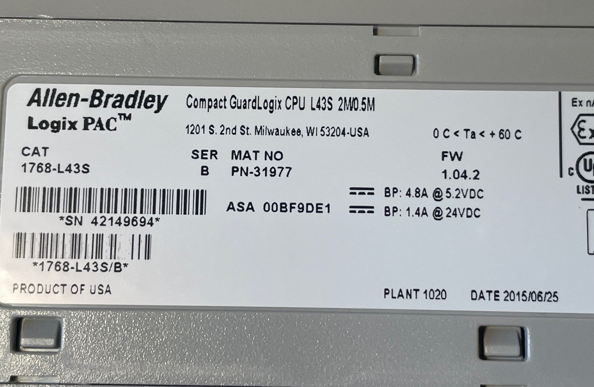 Allen-Bradley Compact GuardLogix 1768-L43S safety PLC