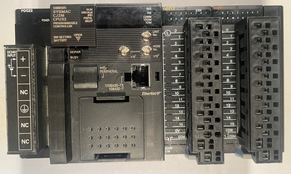 Omron CJ2M-CPU32 PLC System with EtherNet/IP, CJ1W-PD022, OD212 & ID211 – Used