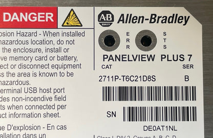 Allen-Bradley 2711P-T6C21D8S PanelView Plus 7 rear identification label Series B