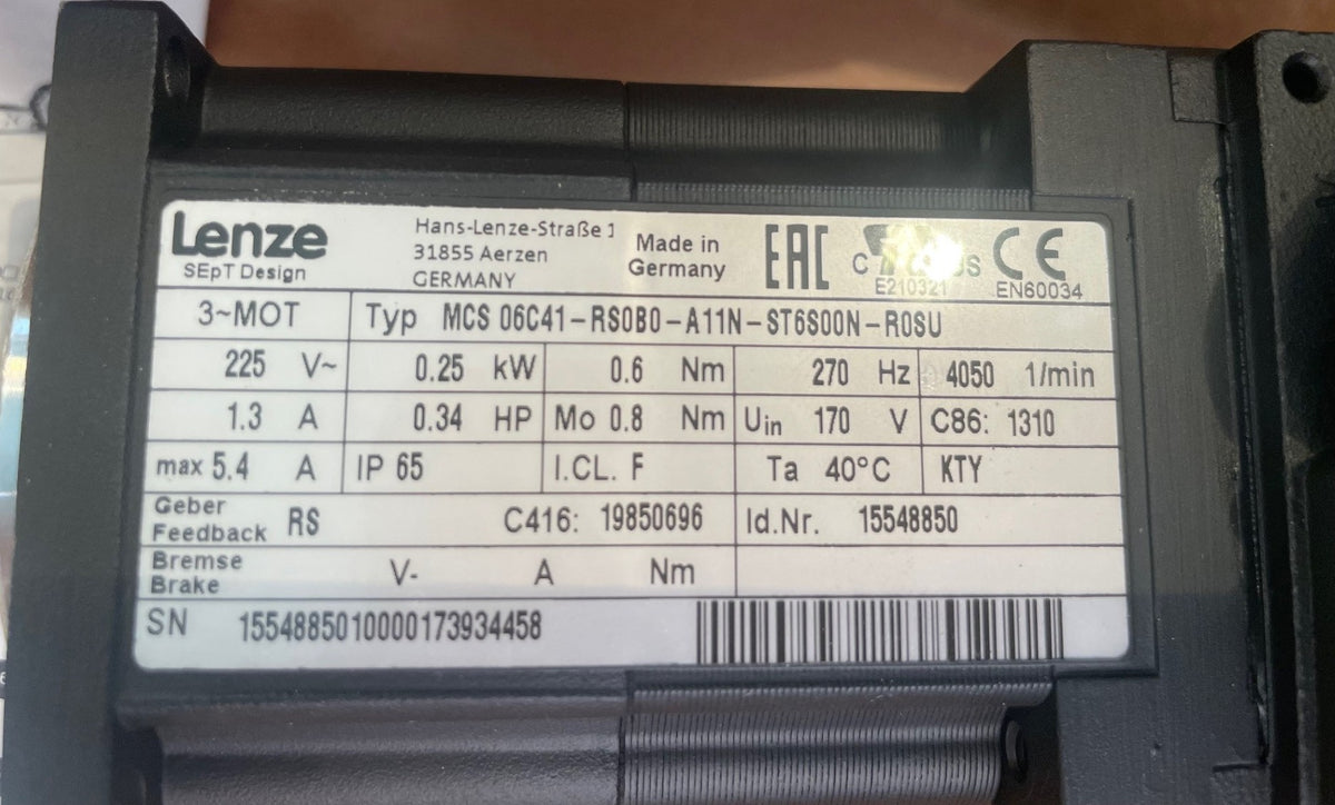 Lenze MCS 06C41-RS0B0-A11N-ST6S00N-R0SU Servo Motor – New