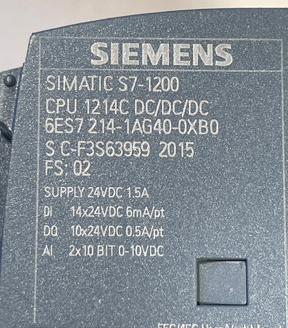 Siemens SIMATIC S7-1200 CPU 1214C 6ES7214-1AG40-0XB0 DC/DC/DC PLC Used Working