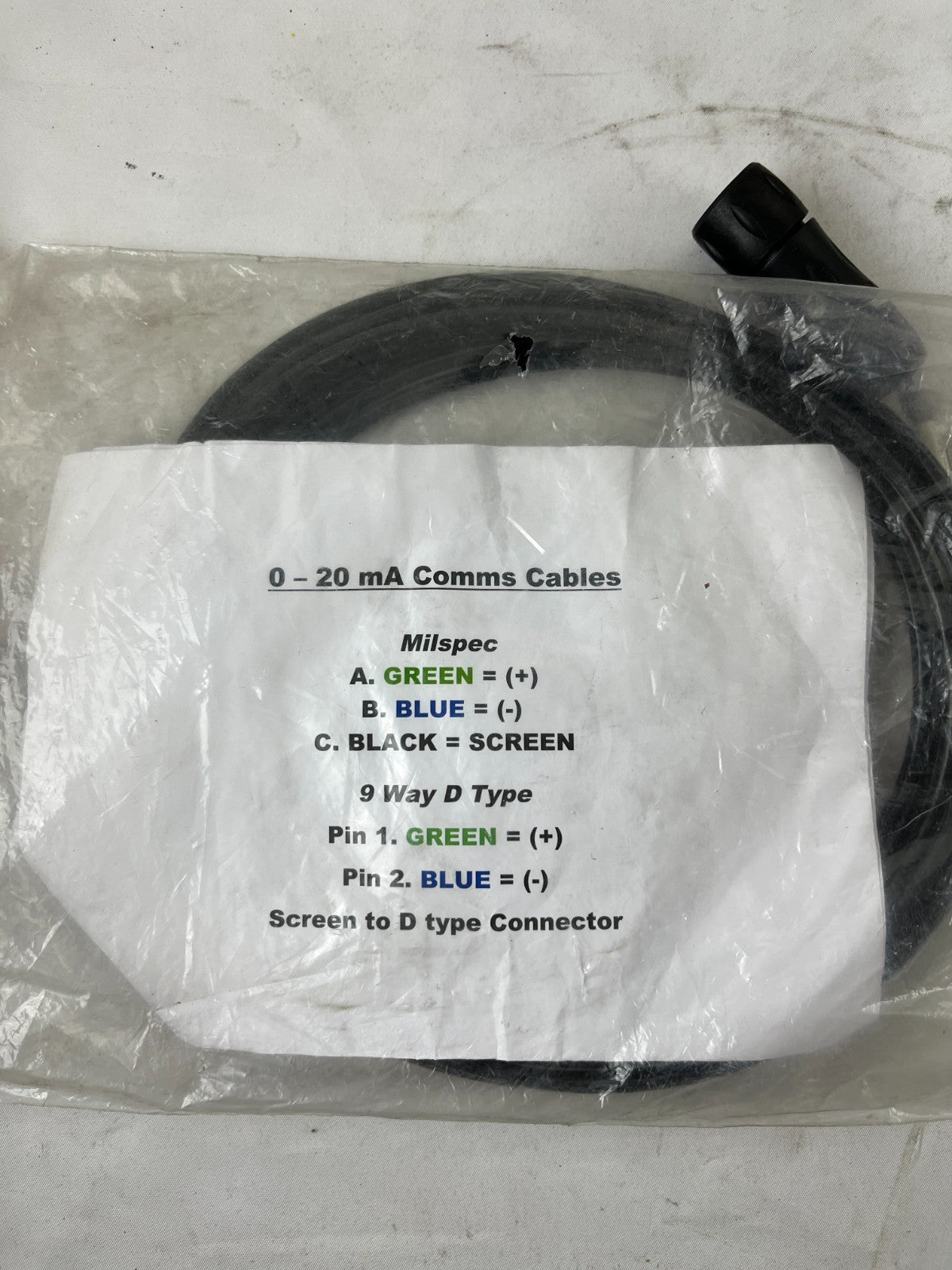 0–20 Ma Db9 9‑Way D‑Type Comms Cable Milspec New 1 Piece Spare Unit