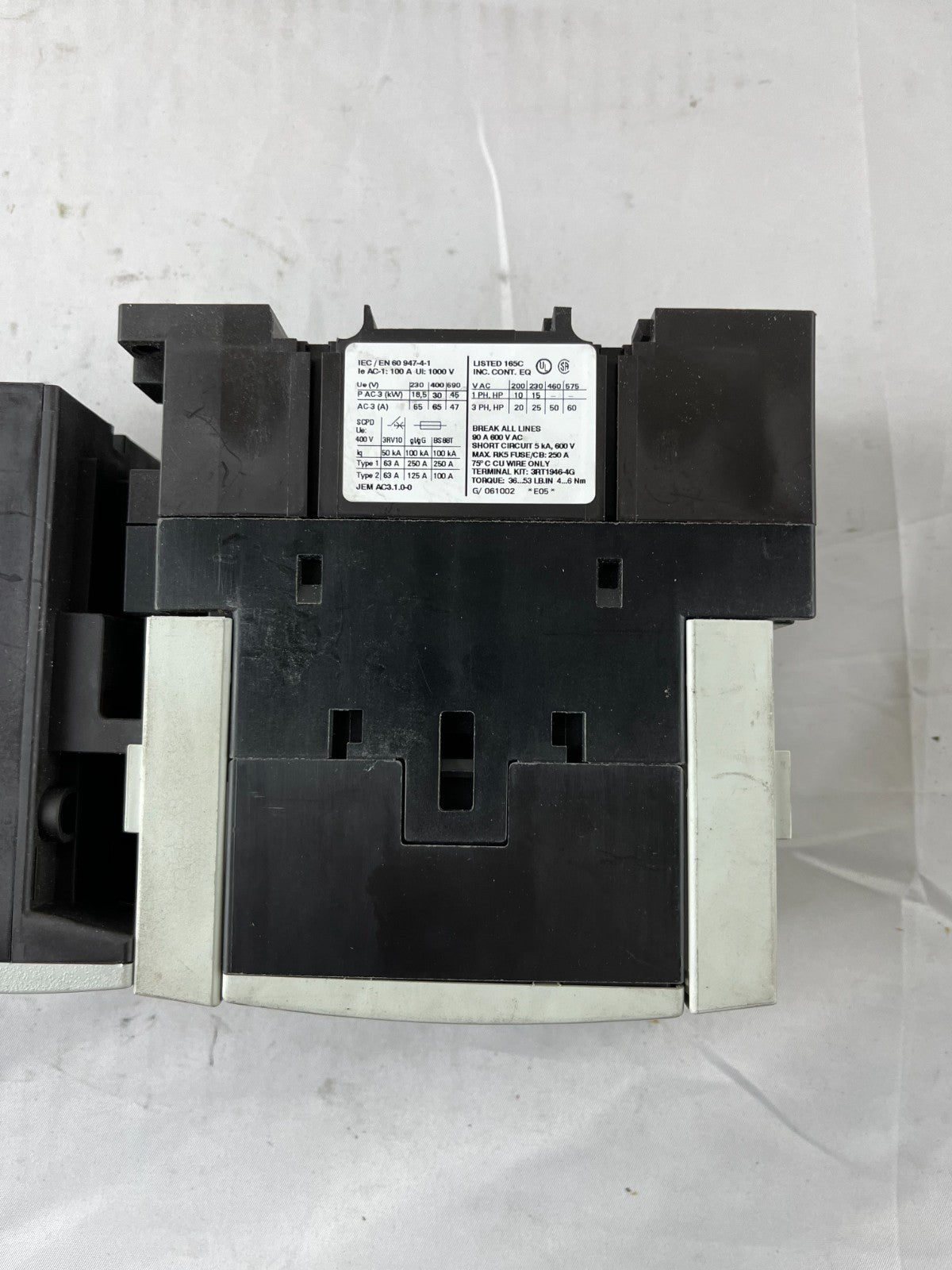 Siemens 3RT1044-1AP00 Contactor + 3RU1146-4MB0 Overload Relay 65A 30kW 230V Coil