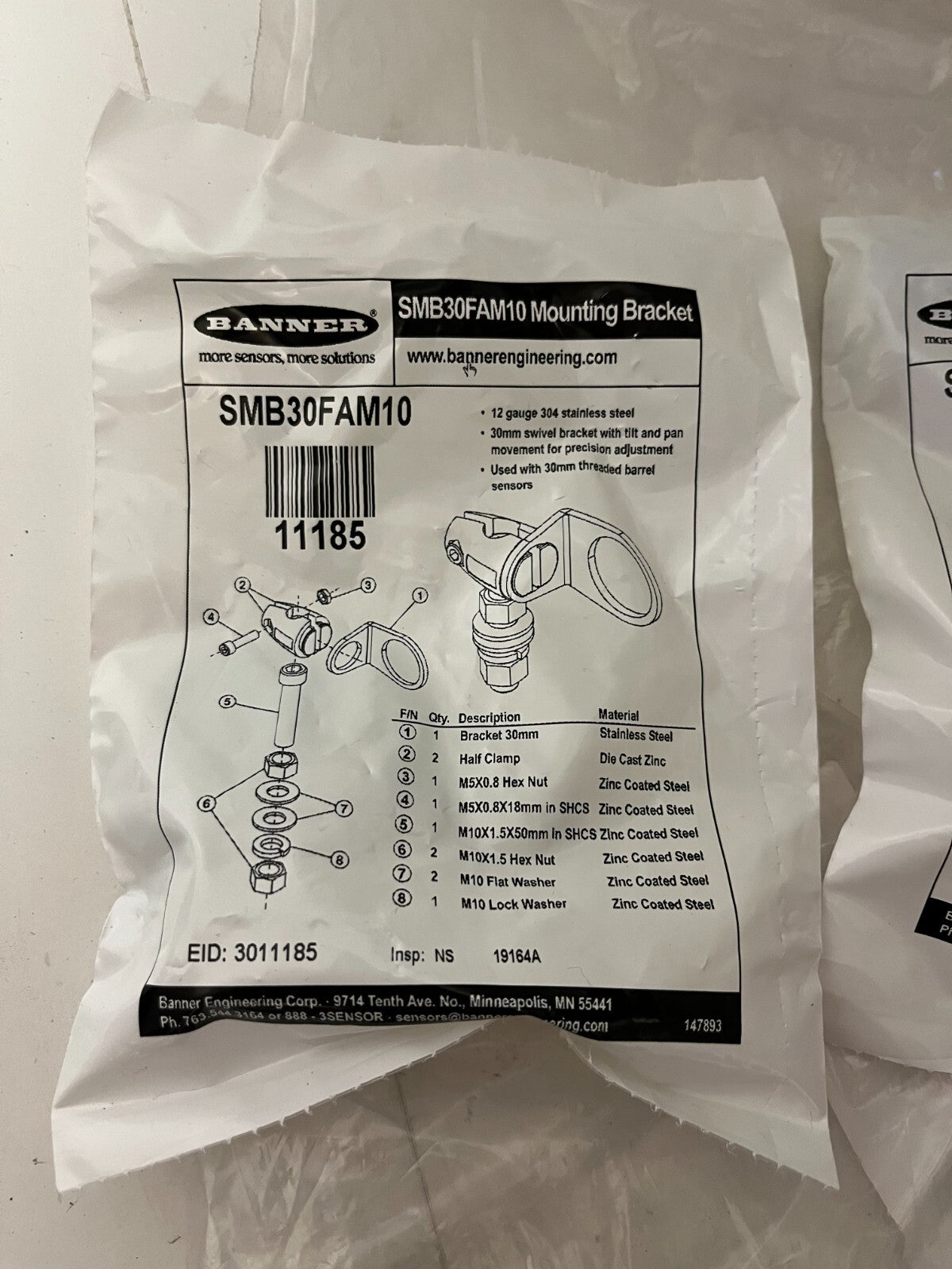 NEW Banner Engineering SMB30FAM10 Sensor Mounting Brackets - Lot of 2