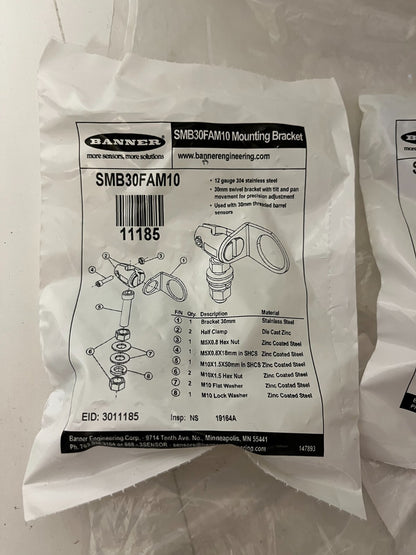 NEW Banner Engineering SMB30FAM10 Sensor Mounting Brackets - Lot of 2