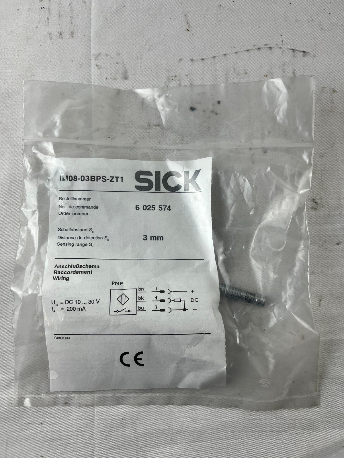 SICK IN08-03BPS-ZT1 Inductive Proximity Sensor 3mm PNP 10–30VDC New Unit