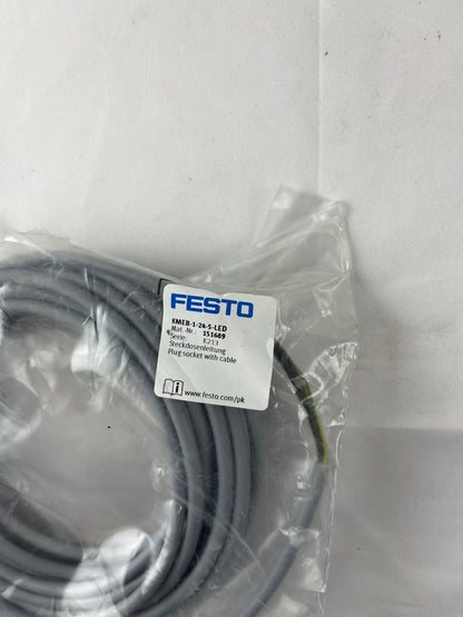 Festo KMEB-1-24-5-LED Solenoid Valve Connector Socket 24V DC 5m Cable w/ LED NEW
