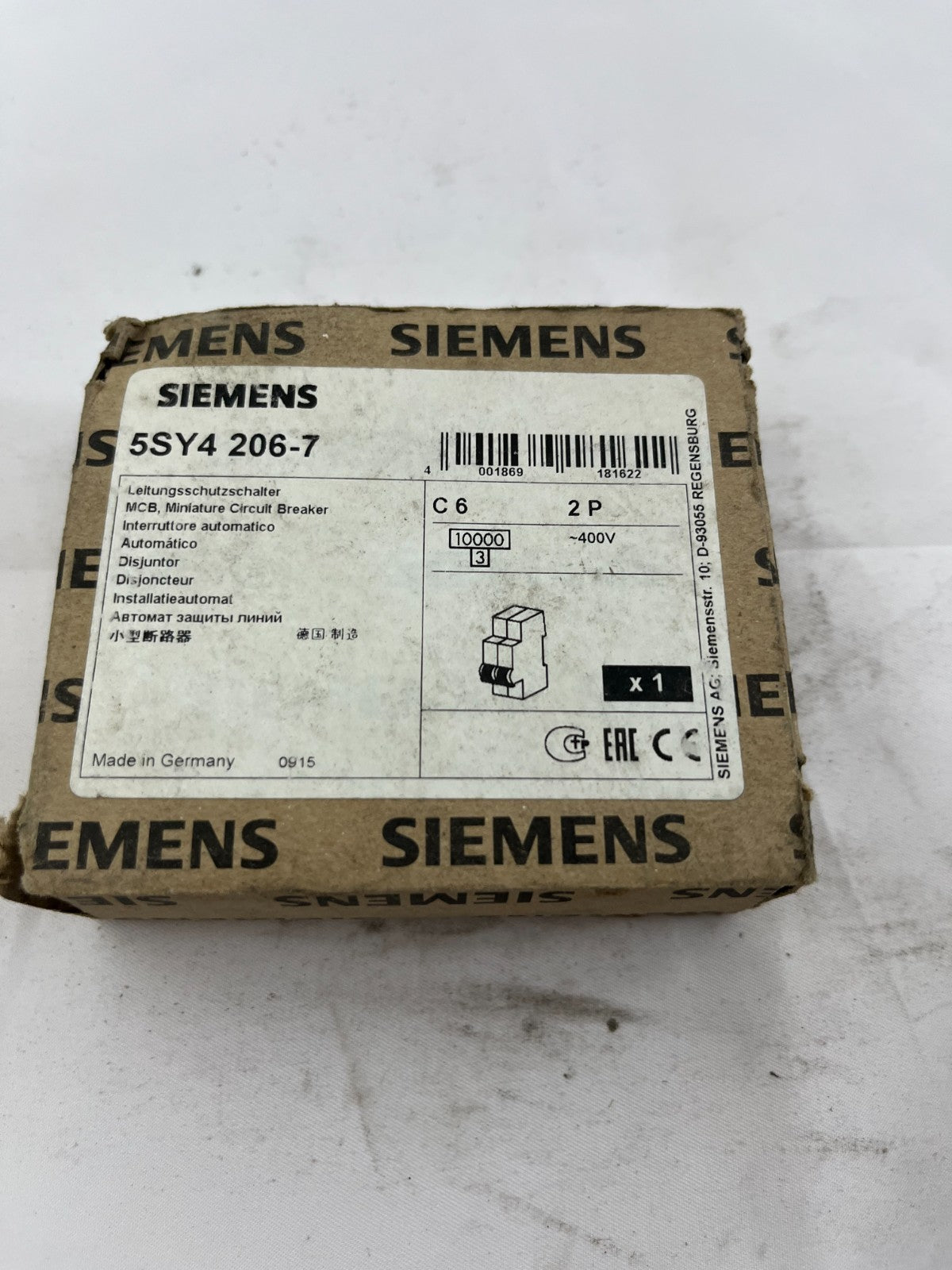 Siemens 5SY4 206-7 MCB Miniature Circuit Breaker 2P 6A C-Curve 400V New Germany