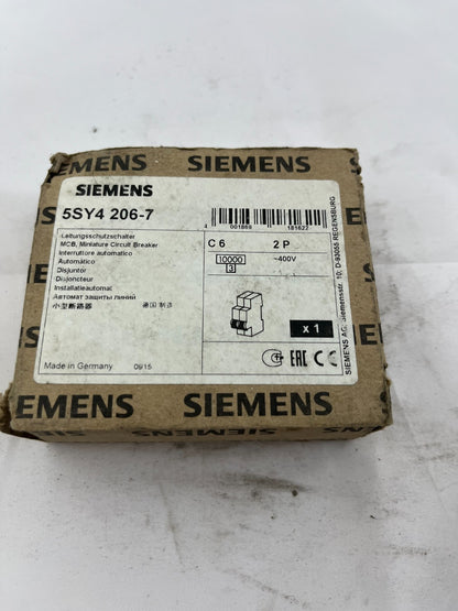 Siemens 5SY4 206-7 MCB Miniature Circuit Breaker 2P 6A C-Curve 400V New Germany