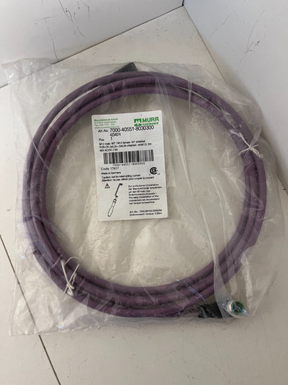 Murrelektronik 7000-40551-8030300 M12 Shielded 5-Pin Cable 3m 90° New Sealed