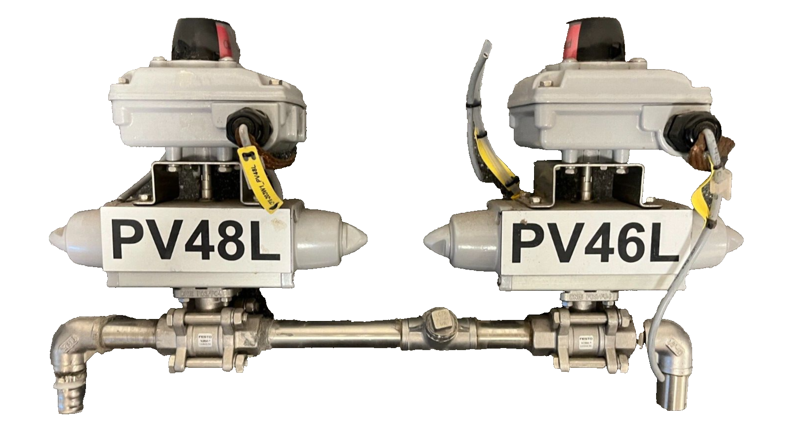 Festo Pneumatic Actuated Ball Valve Assemblies with 2x SRBC-C4 Sensor Boxes