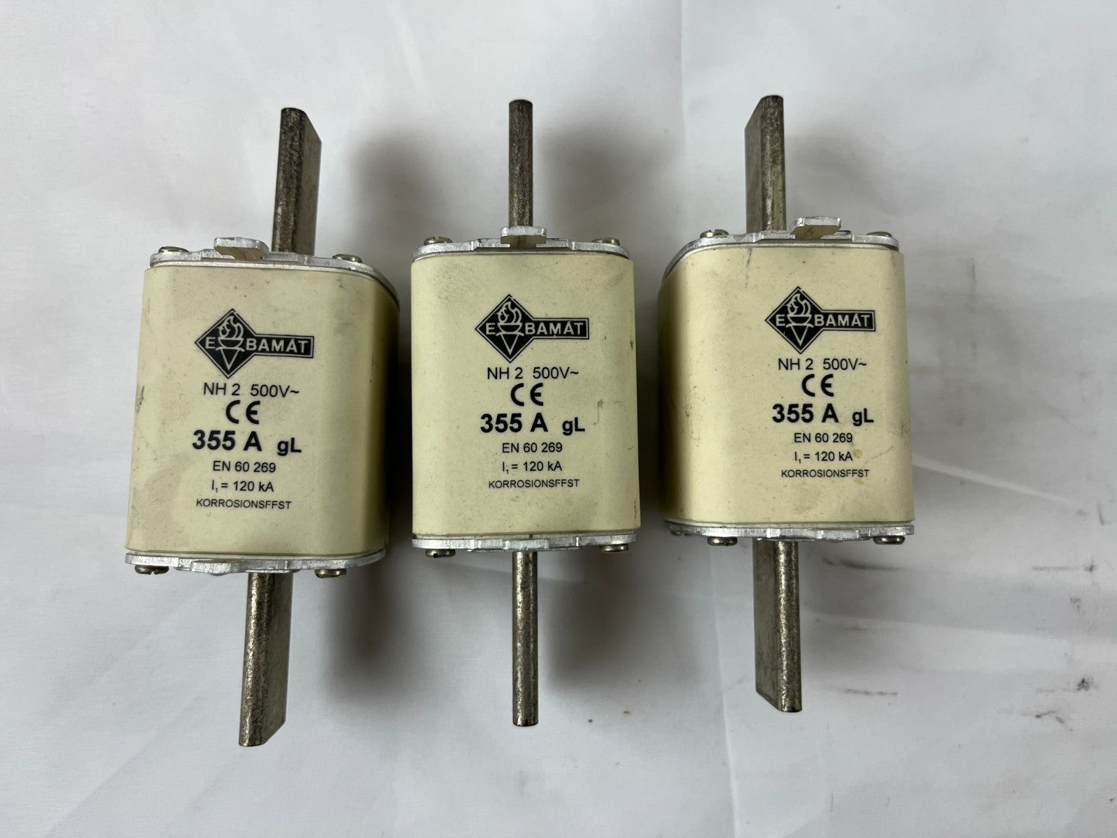 Damat NH2 355A 500V GL GG Fuses Lot Of 3 Used EBamat Spare Units