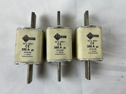 Damat NH2 355A 500V GL GG Fuses Lot Of 3 Used EBamat Spare Units