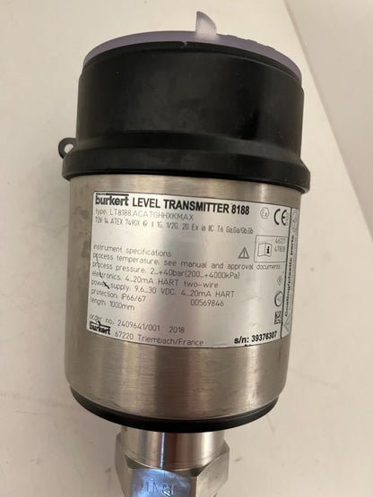 Bürkert 8188 Level Transmitter Guided Radar 4-20mA HART ATEX 1000mm New