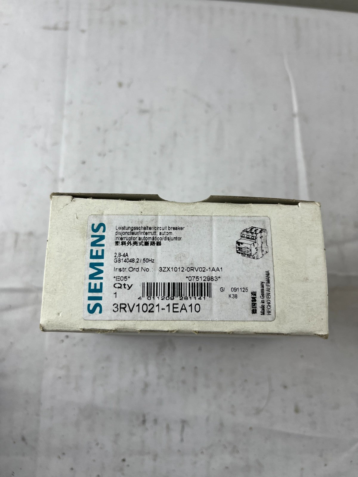 Siemens 3RV1021‑1EA10 SIRIUS Motor Protection Circuit Breaker 2.8–4A Class 10