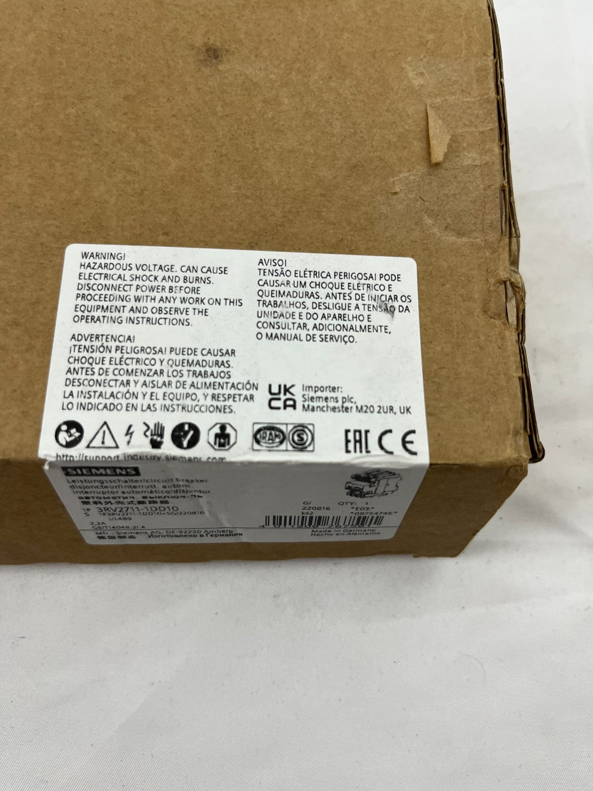 Siemens 3RV2711-1DD10 SIRIUS Motor Protection Circuit Breaker 3.2A S00 New