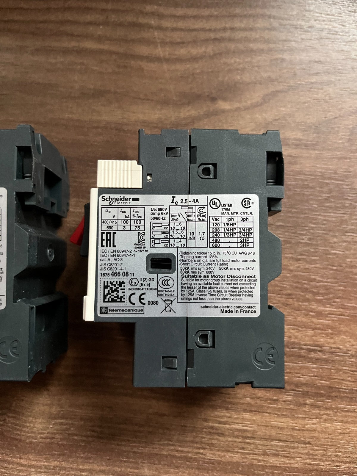 Schneider GV2ME08 Motor Circuit Breaker 2.5–4 A 3P Lot of 2 Used Spare Units