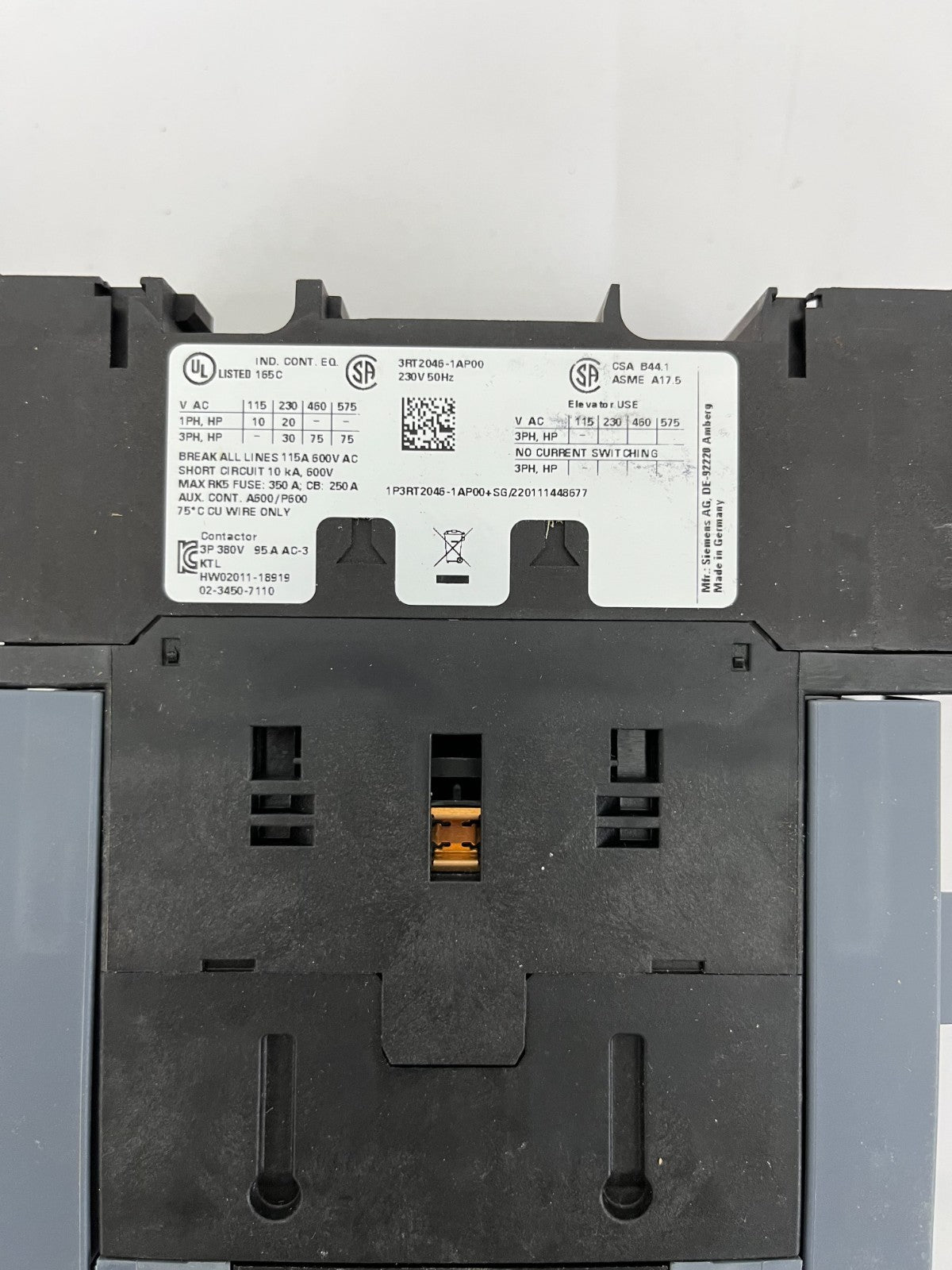 Siemens 3RT2046-1AP00 SIRIUS Power Contactor 3-Pole 95A 45kW 230V AC New in Box
