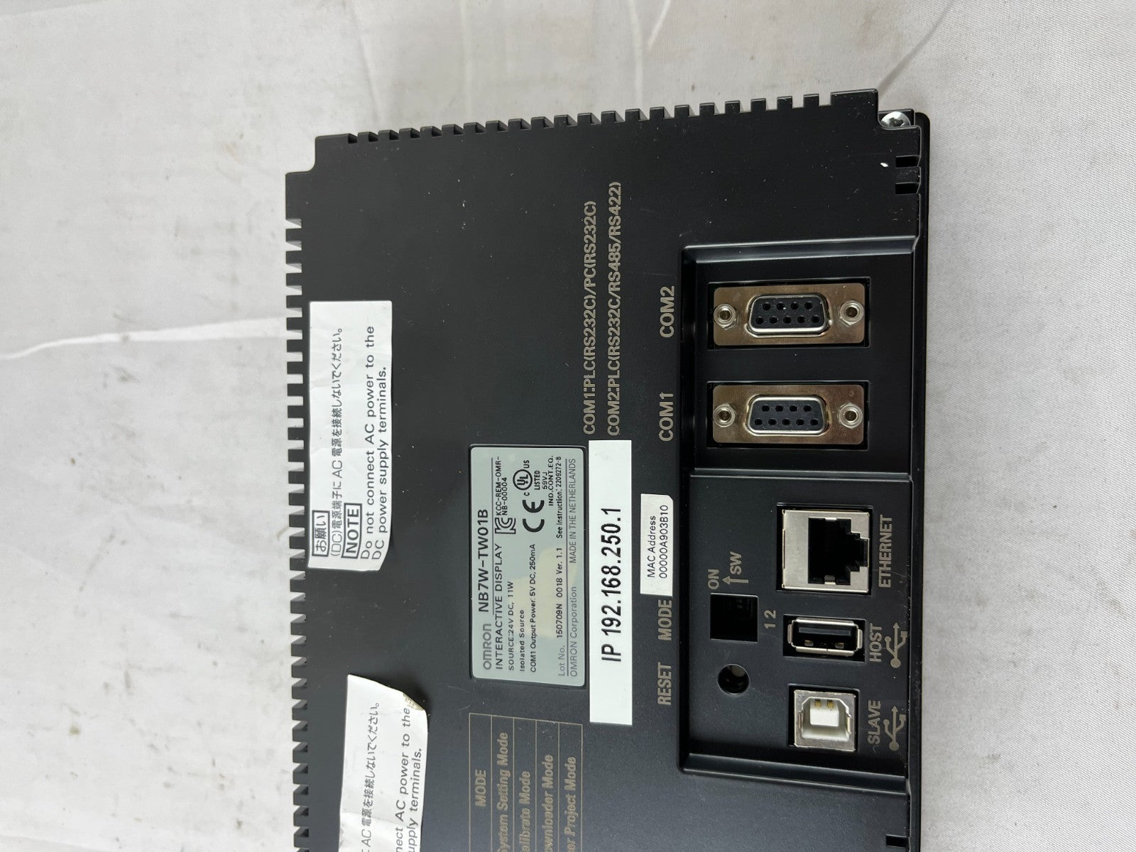 Omron NB7W-TW01B Interactive Display 7" HMI Touch Screen 24V DC Ethernet Used