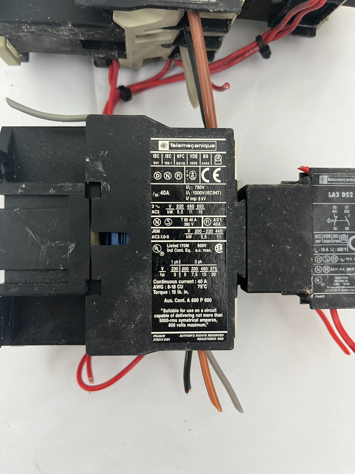 Telemecanique 40A AC Contactor + LA2 DS2 Pneumatic Time Delay Bundle – 2 Units