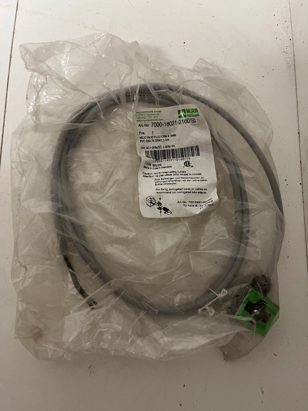 Murr Elektronik 7000-18021-2160150 MSUD Valve Plug Form A 18mm, 1.5m Cable, NEW