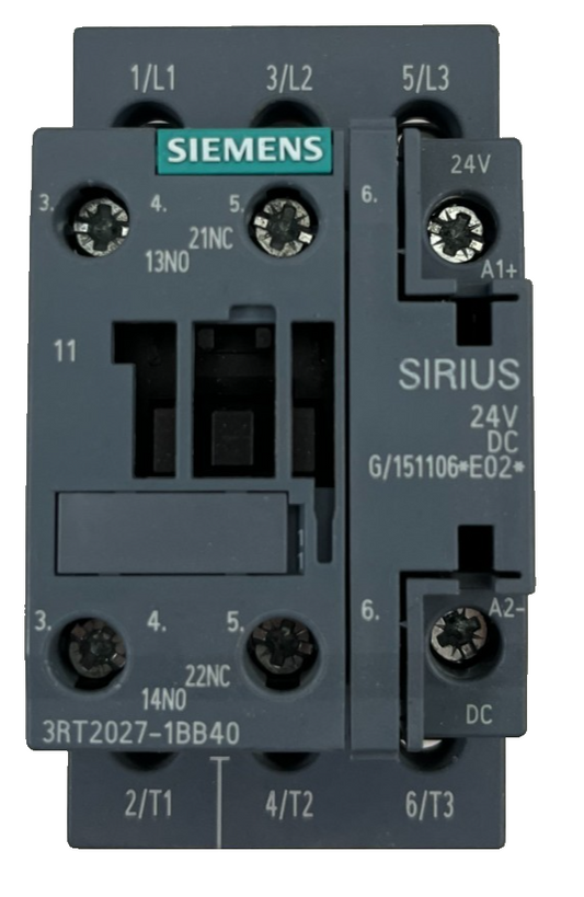 Siemens SIRIUS 3RT2027-1BB40 DC Power Contactor, 3-Pole, 32A, 24V DC Coil, 15kW