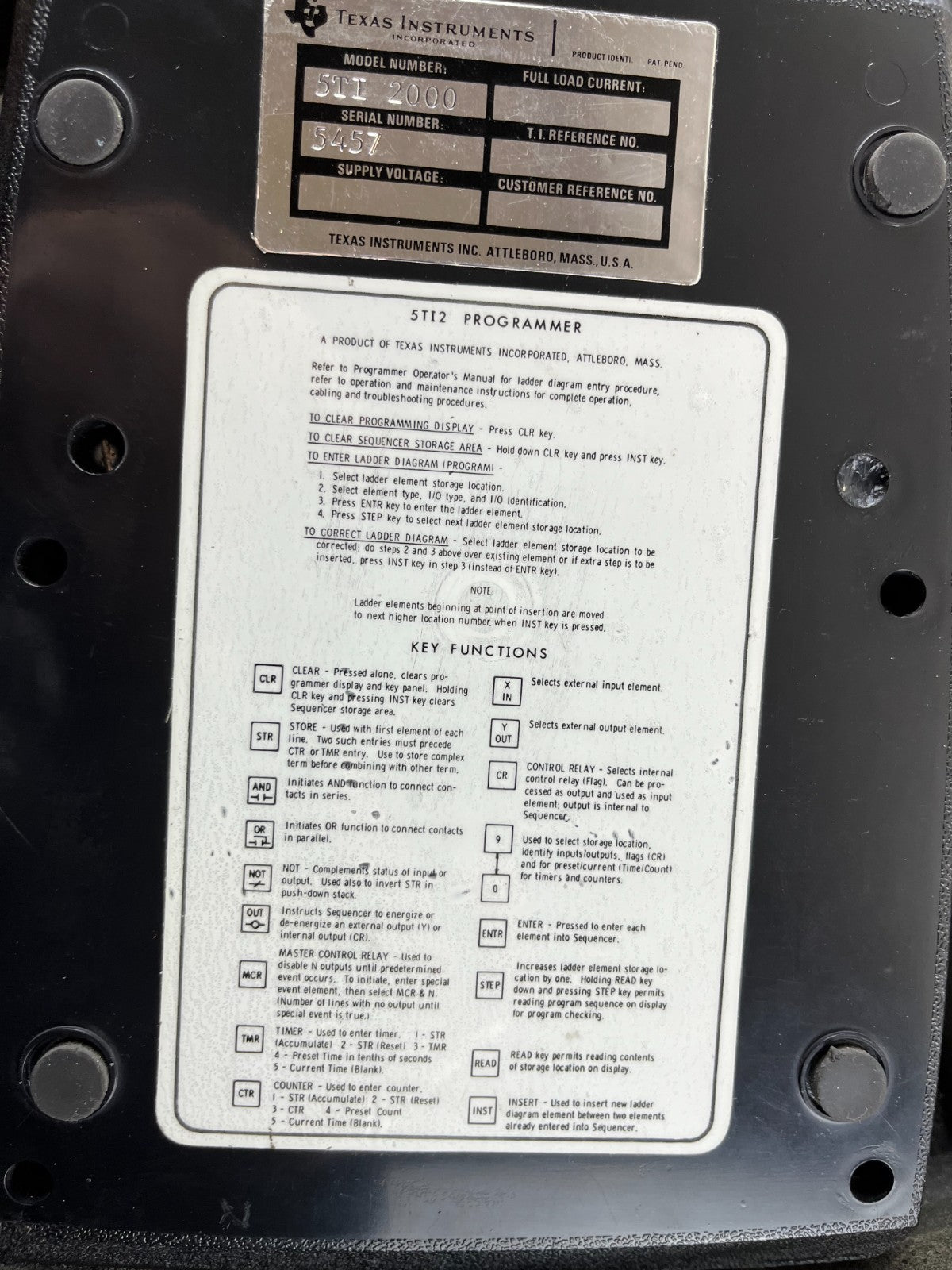 Texas Instruments 5TI-2000 PLC Programmer in Case w/ Manuals, Used Working