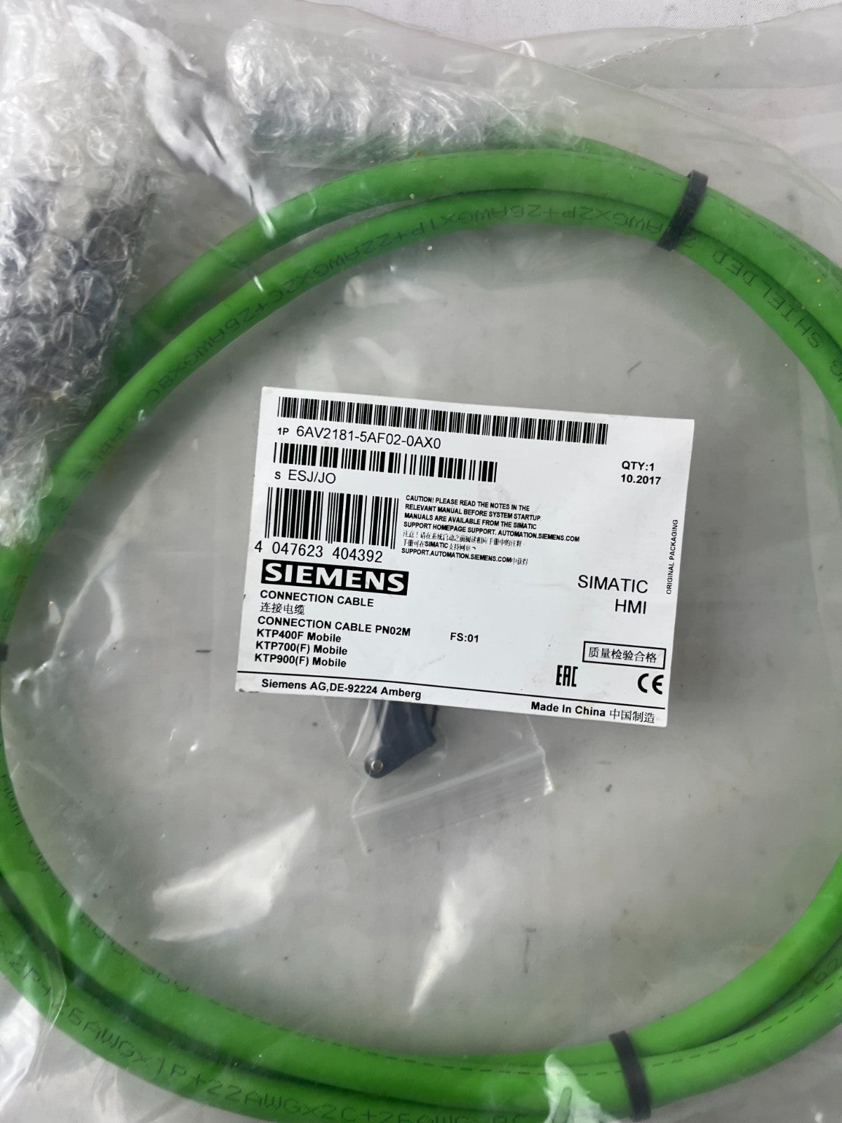Siemens 6AV2181-5AF02-0AX0 Connection Cable PN02M for KTP Mobile PN New